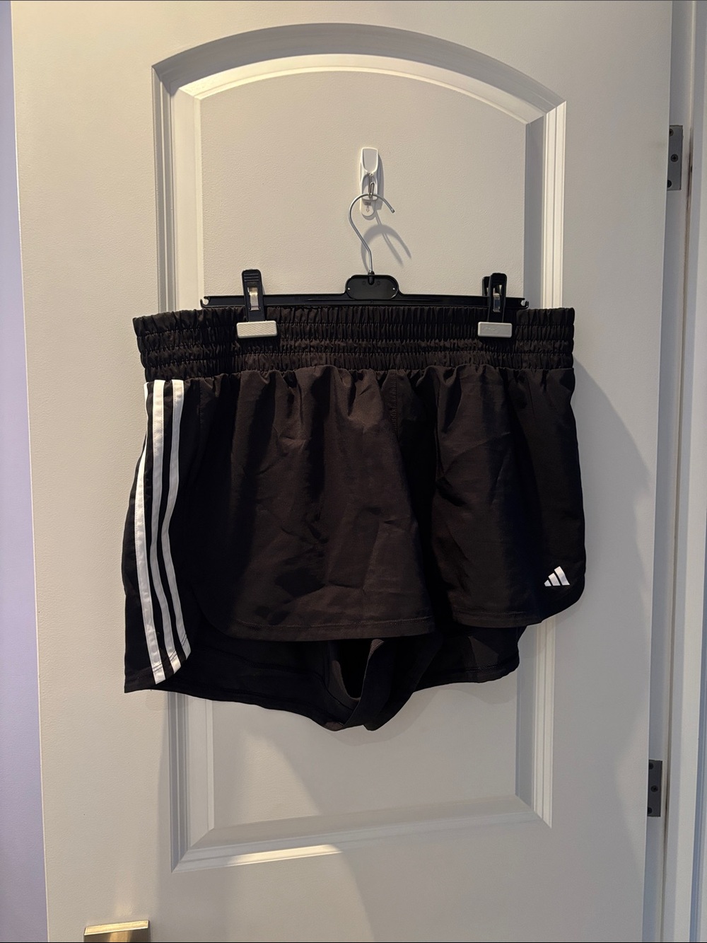 adidas women's black Athletic Shorts with White Stripes